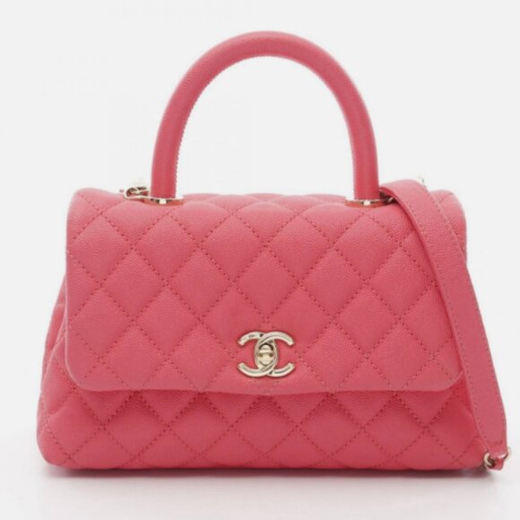 Exhibited Chanel Coco Handle Matelasse 2way Hand Shoulder Bag Caviar Skin Pink - Picture 1 of 10